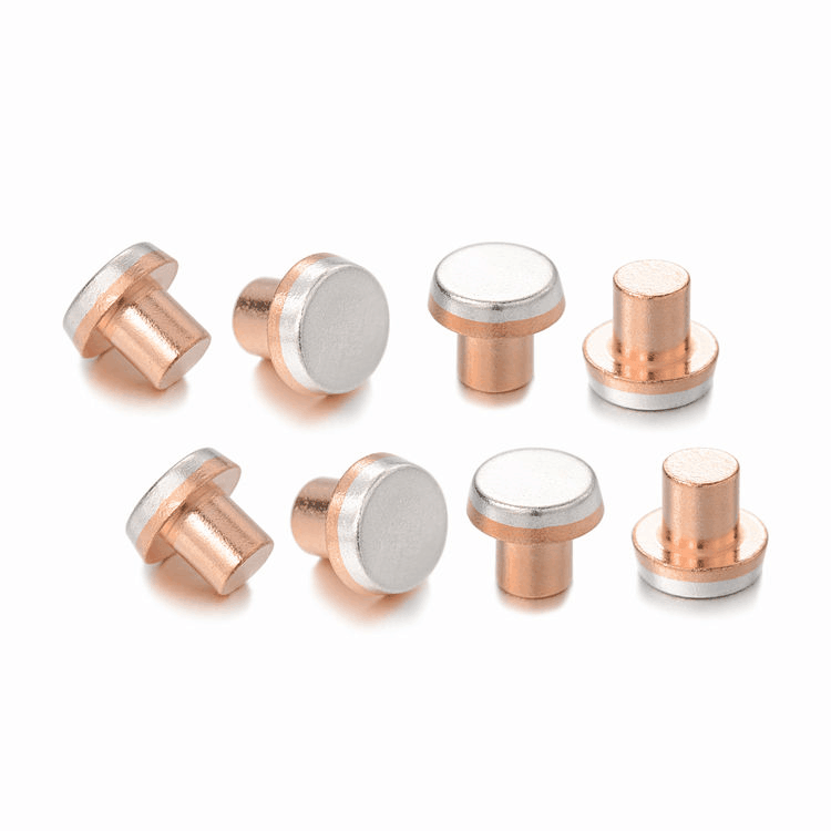 Flat Head Electrical Bimetallic Copper Tungsten Contact Rivets Brass Stamping Terminal Parts Silver Contact